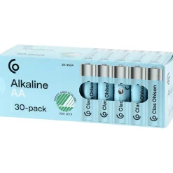 AA-batterier, alkaliske, 30-pakning