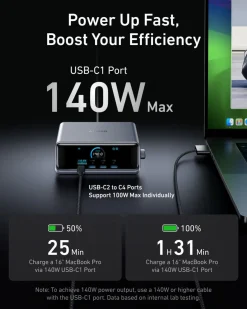 Anker Prime ladestasjon USB-C/A 6 porter 250 W, sølv