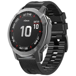 Armbånd for Garmin Fenix 7 solar, lær og silikon