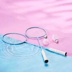 Badmintonssett med nett og tilbehør, 2 racketer