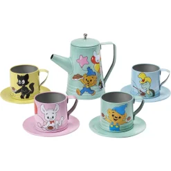 Bamse lekeservise i metall med kanne, kopper og fat