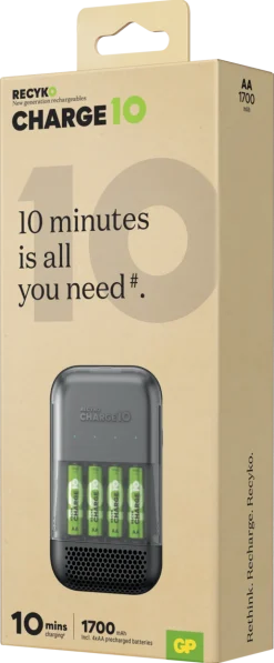Batterilader inklusive 4 batterier, GP ReCyko Charge 10