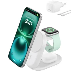 Belkin UltraCharge 3-i-1 sammenleggbar Qi2-lader, 25W