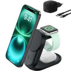 Belkin UltraCharge 3-i-1 sammenleggbar Qi2-lader, 25W