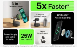 Belkin UltraCharge Pro 3-i-1 Qi2-lader, 25W
