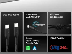 Belkin BoostCharge Pro Braided flettet USB-C-kabel 240W, svart