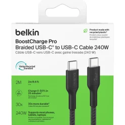 Belkin BoostCharge Pro Braided flettet USB-C-kabel 240W, svart
