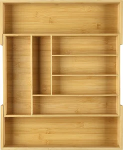 Bestikkskuff i bambus, justerbar bredde, 33,2–56 x 46 x 6 cm