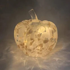 Bordlampe i glass med gresskardesign, batteridrevet, 14 cm