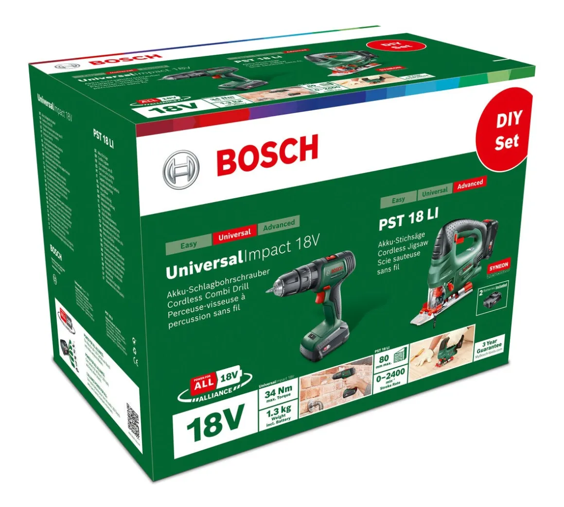 Bosch drill og stikksag, sett med batteri