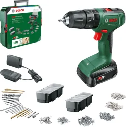 Bosch 18V drill med slag, boks og 241 tilbehør