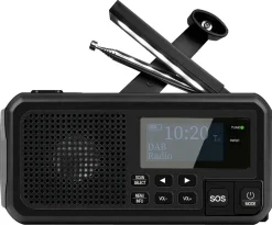 Bærbar nødradio med sveiv og solceller, DAB+ og FM