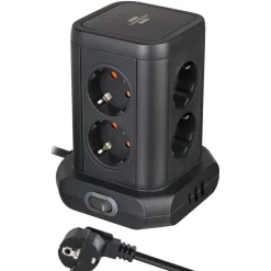 Brennenstuhl Socket Tower 8-veis grenuttak, 3 USB, svart