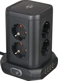 Brennenstuhl Socket Tower 8-veis grenuttak med 4 USB-uttak