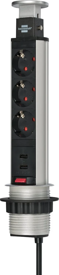 Brennenstuhl Tower Power PopUp 3-veis grenuttak, 2 USB
