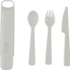 Campingbestikk i plast med etui, beige, 4 deler
