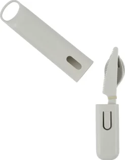 Campingbestikk i plast med etui, beige, 4 deler
