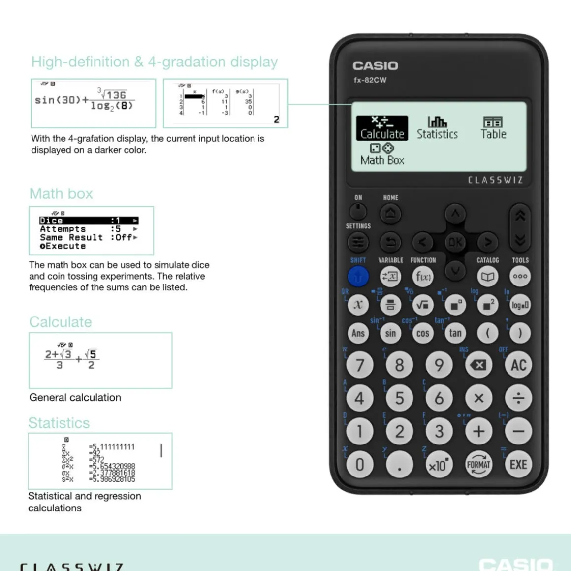 Casio FX-82CW ClassWiz kalkulator for grunnskole og videregående