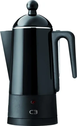 C3 Design perkolator 4 til 10 kopper, rustfritt stål, svart