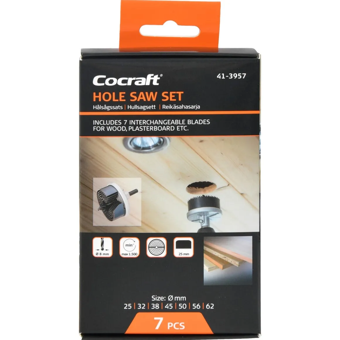 Cocraft hullsagsett 25–62 mm, tre og gips, 7 deler