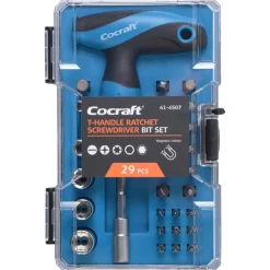 Cocraft skrujern med sperre, T-grep og bits, 29 deler
