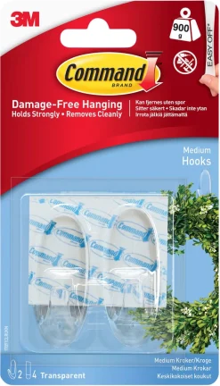 Command Medium selvklebende kroker transparente, 2-pack