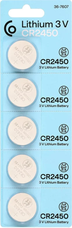 CR2450 knappcellebatteri litium 3 V, 5-pakning