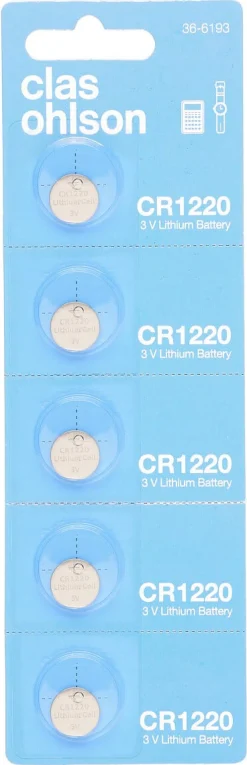 CR1220 litiumbatteri 3 V, 5-pakning