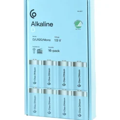 D-batterier, alkaliske, 16-pakning