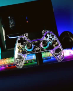 Deltaco håndkontroll til PS4 og PC, gjennomsiktig RGB