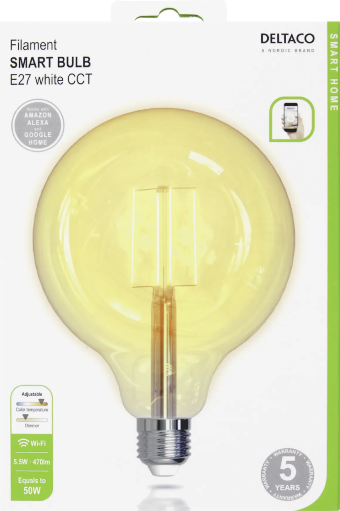 Deltaco Smart Home LED-filament globepære E27 wifi
