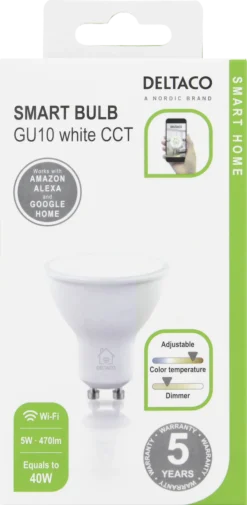 Deltaco Smart Home WiFi dimbar LED-pære GU10 5 W
