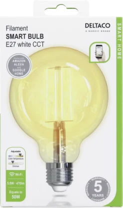 Deltaco Smart Home LED-filament globepære E27 wifi