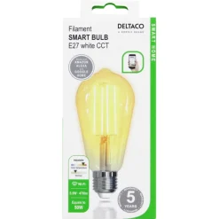 Deltaco Smart Home LED-filamentpære E27, wifi, 5,5 W