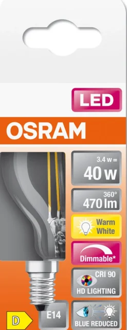 Dimbar LED-pære, illum E14 Osram, varmhvit