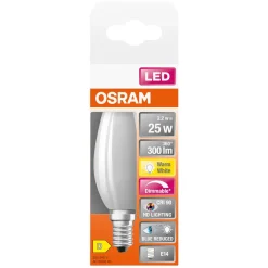 Dimbar mignon lyspære LED E14 Osram, varmhvit
