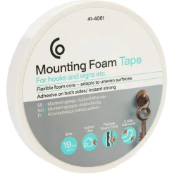 Dobbeltsidig monteringstape innendørs, 19 mm x 5 m, hvit