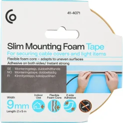 Dobbeltsidig monteringstape innendørs, 9 mm x 5 m, 2-pakning