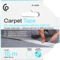 Dobbeltsidig teppetape hvit, 50 mm x 15 m