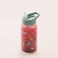 Drikkeflakse med sugerør barn, sølesikker, 450 ml