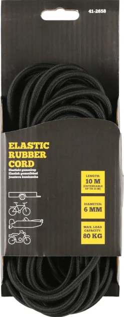 Elastisk gummistrikk, svart, 6 mm x 10 m