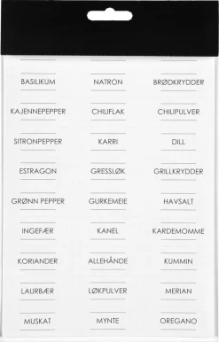 Etiketter til glass, krydder og tørrvarer