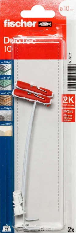 Fischer gipsanker DuoTec 10 K NV uten skrue, 2-pakning