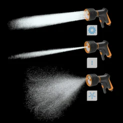 Fiskars sprinklerpistol med 3 funksjoner og avtrekker foran