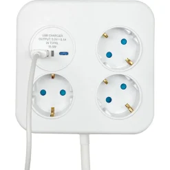 Forgreningskontakt 3-veis med USB-A og USB-C, 1,4 meter