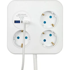 Forgreningskontakt 3-veis med USB-A og USB-C, 1,4 meter