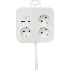 Forgreningskontakt 3-veis med USB-A og USB-C, 1,4 meter