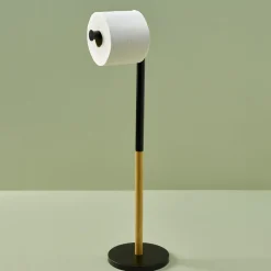 Frittstående toalettpapirholder, bambus, svart metall