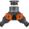 Gardena 2-veis krankobling med adapter, 1/2" - 3/4"