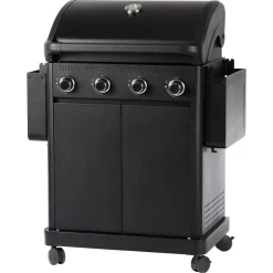 Gassgrill med 4 brennere, sidebord og grillvogn